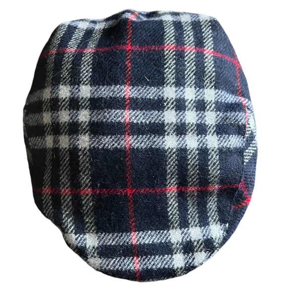 BURBERRYS Cap VINTAGE Blue Gray Black White Red Wool Tartan Newsboy Hat Size XL - Picture 5 of 10